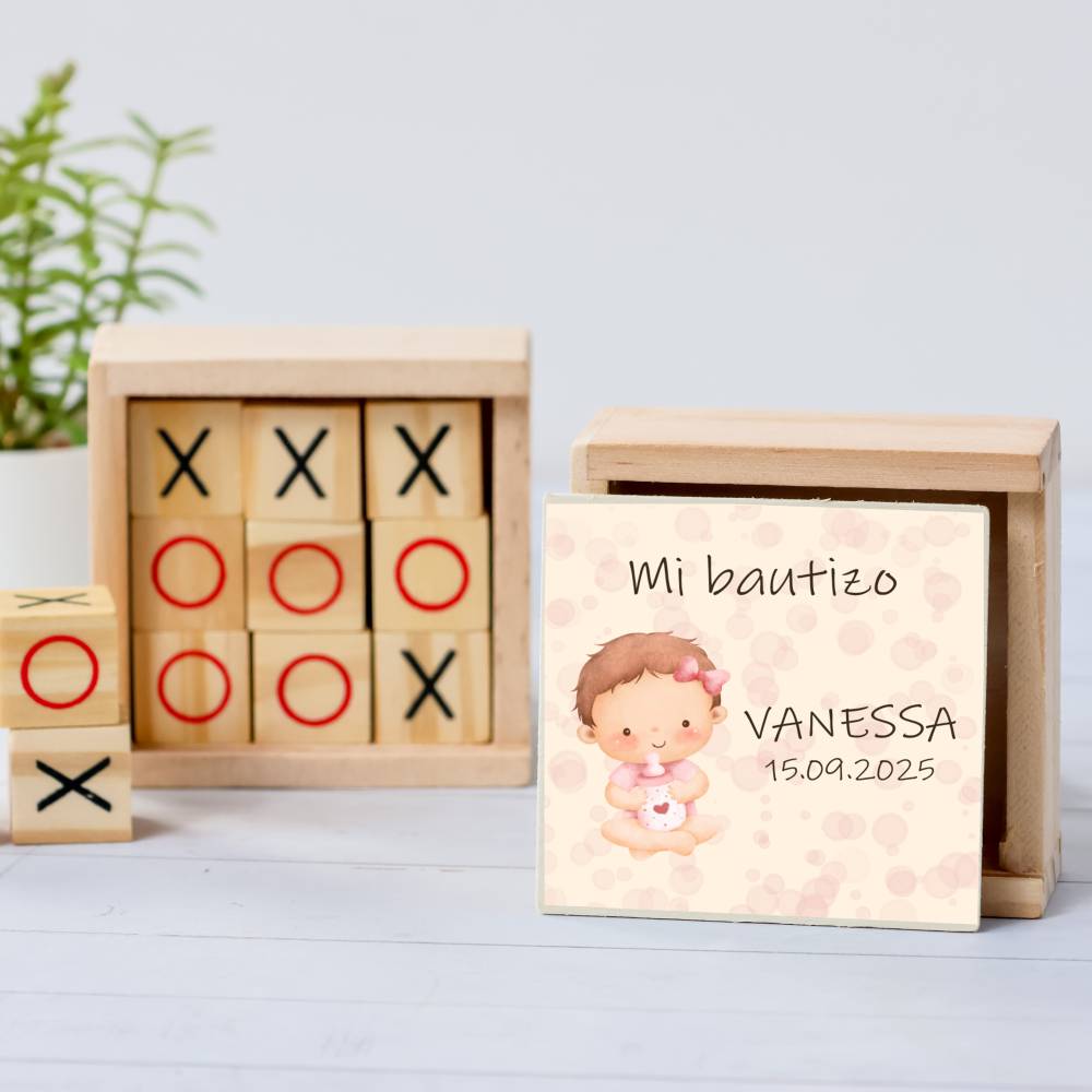 Juego 3 en raya personalizado con pegatina "Bebé Niña" Detalles invitados bautizo - Juegos personalizados de bautizo