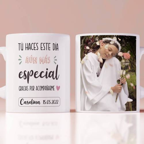 Taza de primera comunión para invitados personalizada con foto de niña - Detalles Personalizados