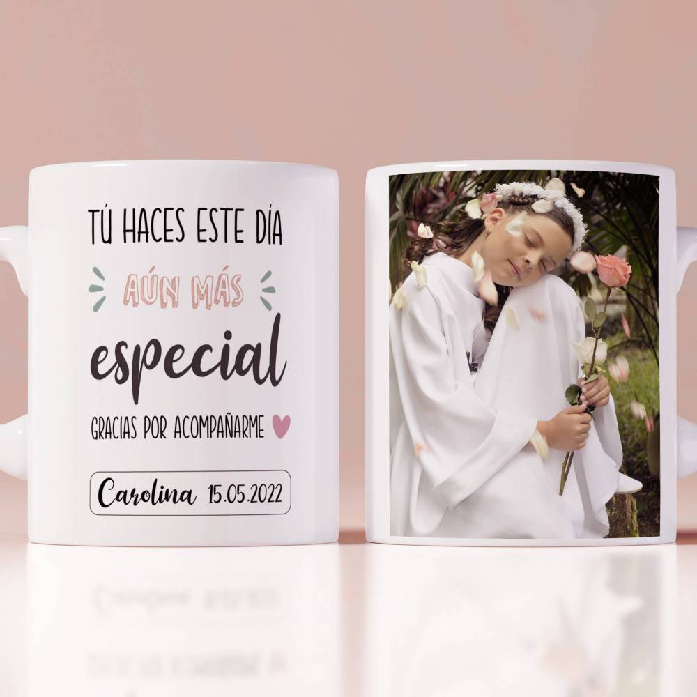 Taza de primera comunión para invitados personalizada con foto de niña - Detalles Personalizados