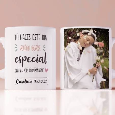 Taza de primera comunión para invitados personalizada con foto de niña - Detalles Personalizados