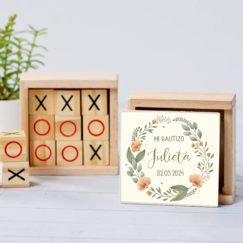 Juego 3 en raya personalizado con pegatina "Arco" Detalles invitados bautizo - Juegos personalizados de bautizo