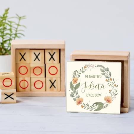 Juego 3 en raya personalizado con pegatina "Arco" Detalles invitados bautizo - Juegos personalizados de bautizo