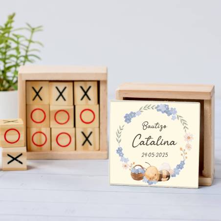 Juego 3 en raya personalizado con pegatina "Abeja" Detalles invitados bautizo - Juegos personalizados de bautizo