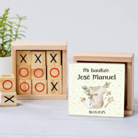 Juego 3 en raya personalizado con pegatina "Ropa Bebé" Detalles invitados bautizo - Juegos personalizados de bautizo