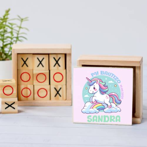 Juego 3 en raya personalizado con pegatina "Unicornio" Detalles invitados bautizo - Juegos personalizados de bautizo