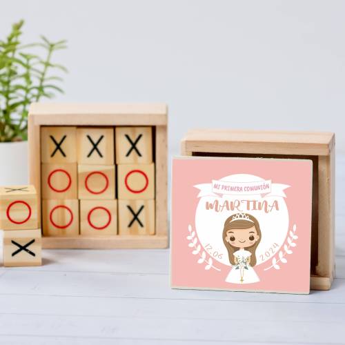Juego 3 en raya personalizado con pegatina "Martina Rosa" Detalles invitados comunión - Juegos personalizados de comunión