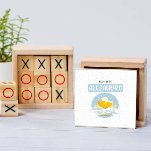 Juego 3 en raya personalizado con pegatina "Alejandro" Detalles invitados comunión - Juegos personalizados de comunión