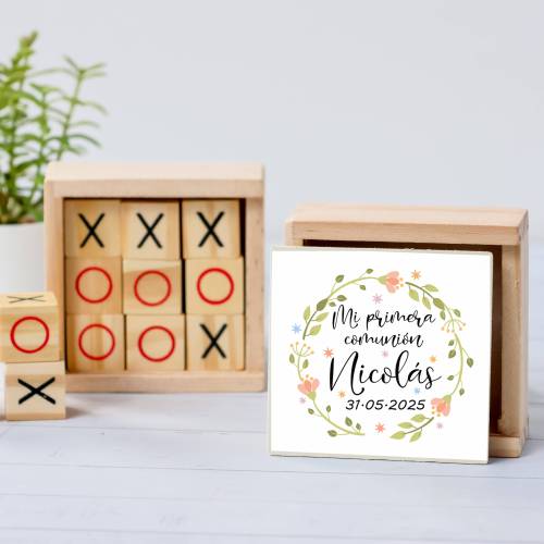 Juego 3 en raya personalizado con pegatina "Primavera" Detalles invitados comunión - Juegos personalizados de comunión