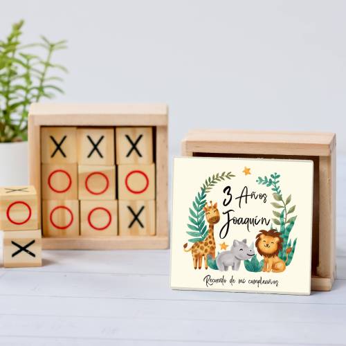 Juego 3 en raya personalizado con pegatina "Selva" Detalles invitados cumpleaños - Juegos personalizados de cumpleaños
