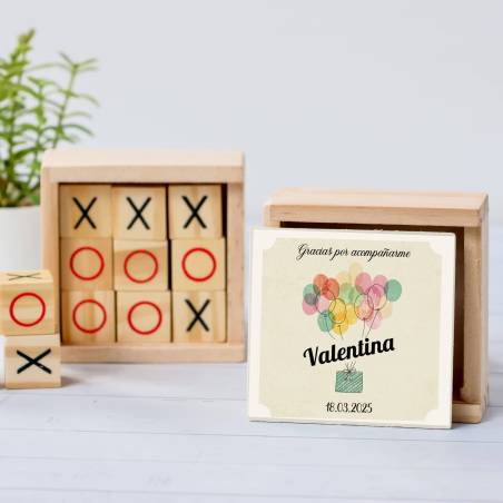 Juego 3 en raya personalizado con pegatina "Globos" Detalles invitados cumpleaños - Juegos personalizados de cumpleaños