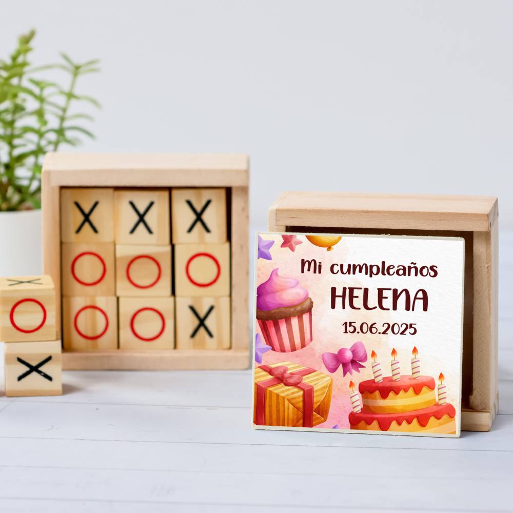 Juego 3 en raya personalizado con pegatina "Tarta" Detalles invitados cumpleaños - Juegos personalizados de cumpleaños