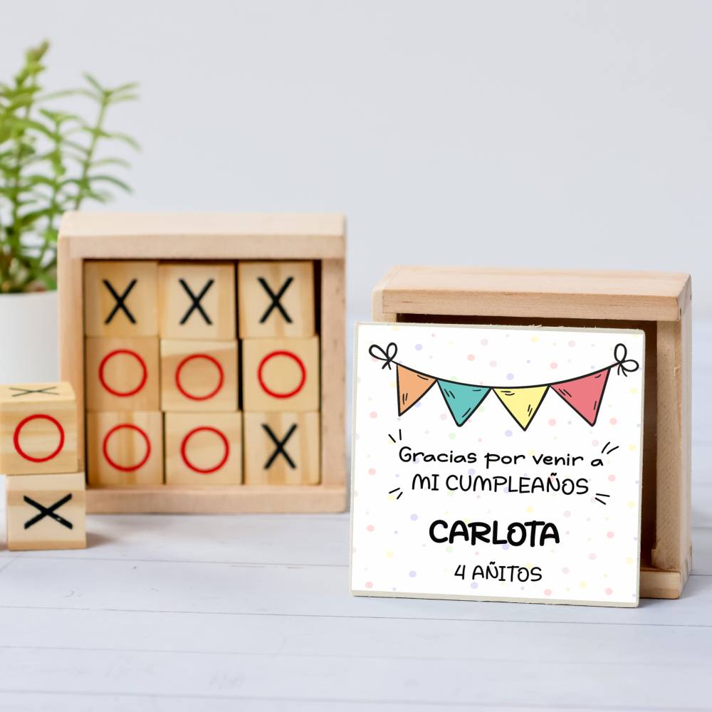 Juego 3 en raya personalizado con pegatina "Guirnalda" Detalles invitados cumpleaños - Juegos personalizados de cumpleaños