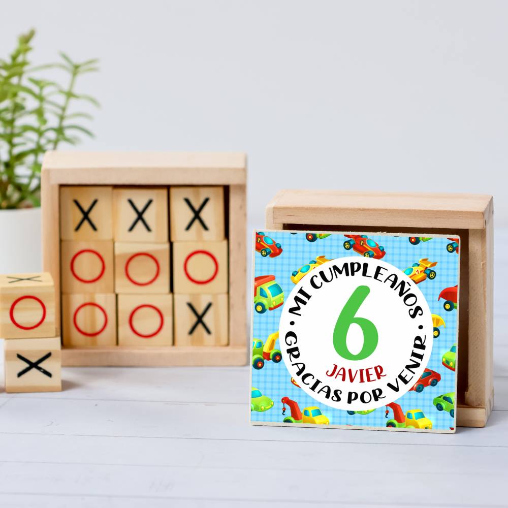 Juego 3 en raya personalizado con pegatina "Coches" Detalles invitados cumpleaños - Juegos personalizados de cumpleaños