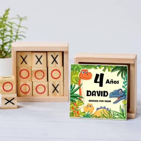 Juego 3 en raya personalizado con pegatina "Dinosaurios" Detalles invitados cumpleaños - Juegos personalizados de cumpleaños
