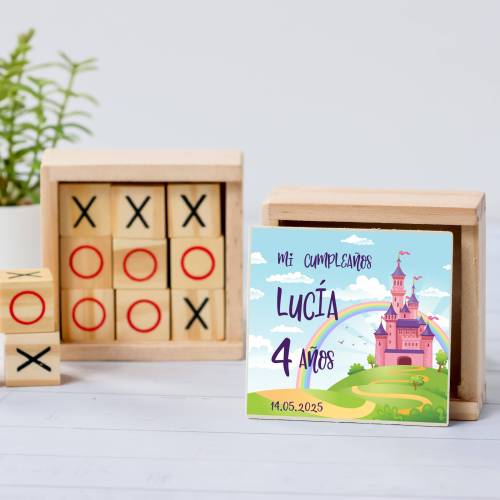 Juego 3 en raya personalizado con pegatina "Princesas" Detalles invitados cumpleaños - Juegos personalizados de cumpleaños
