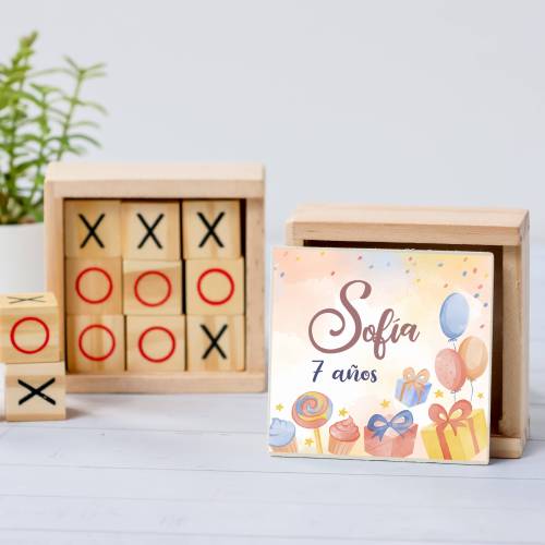 Juego 3 en raya personalizado con pegatina "Regalos" Detalles invitados cumpleaños - Juegos personalizados de cumpleaños
