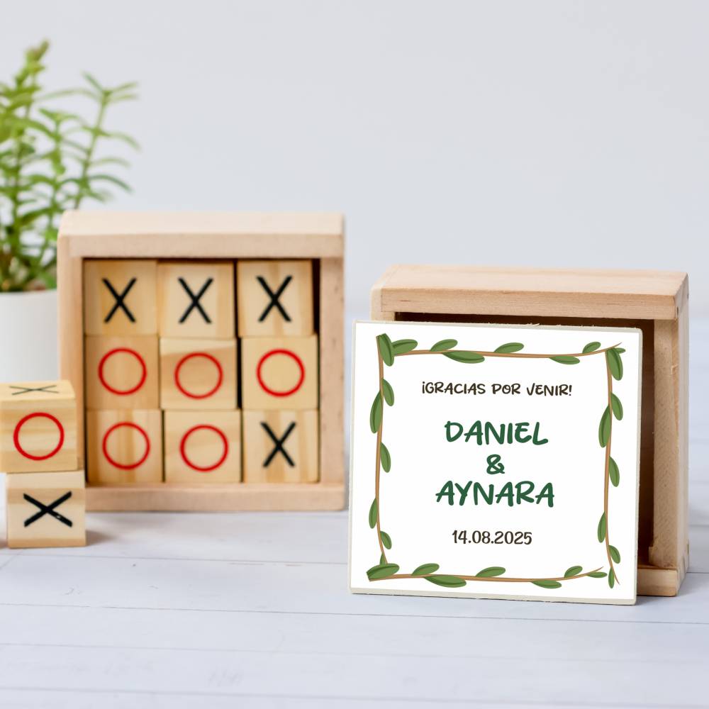 Juego 3 en raya personalizado con pegatina "Árbol" Detalles invitados boda - Juegos personalizados de boda