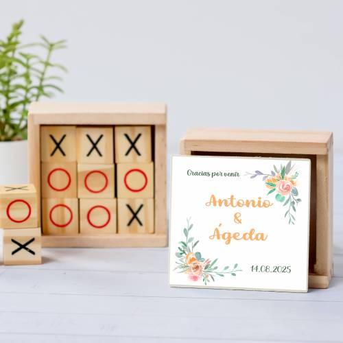 Juego 3 en raya personalizado con pegatina "Rosas" Detalles invitados boda - Juegos personalizados de boda