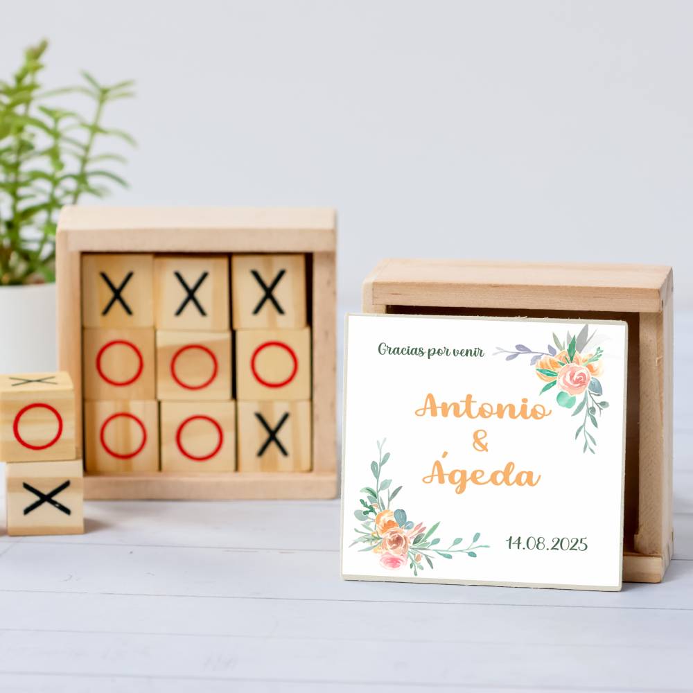 Juego 3 en raya personalizado con pegatina "Rosas" Detalles invitados boda - Juegos personalizados de boda