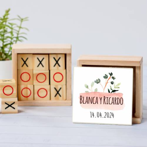 Juego 3 en raya personalizado con pegatina "Prado" Detalles invitados boda - Juegos personalizados de boda