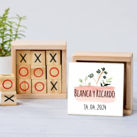 Juego 3 en raya personalizado con pegatina "Prado" Detalles invitados boda - Juegos personalizados de boda