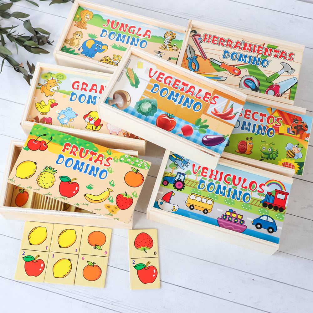 Domino infantil madera con dibujos para niños - Detalles Boda Niños