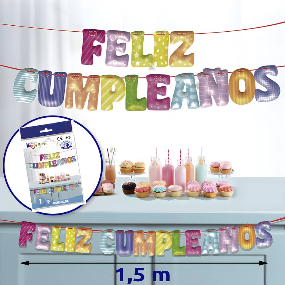 Guirnalda "Feliz Cumpleaños" de Colores - Decoración Cumpleaños