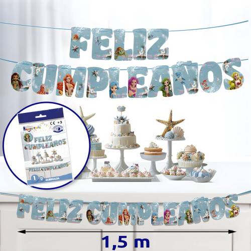 Guirnalda Feliz Cumpleaños Sirenas - Decoración Cumpleaños