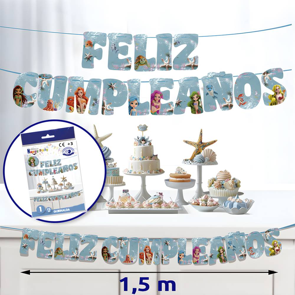 Guirnalda Feliz Cumpleaños Sirenas - Decoración Cumpleaños