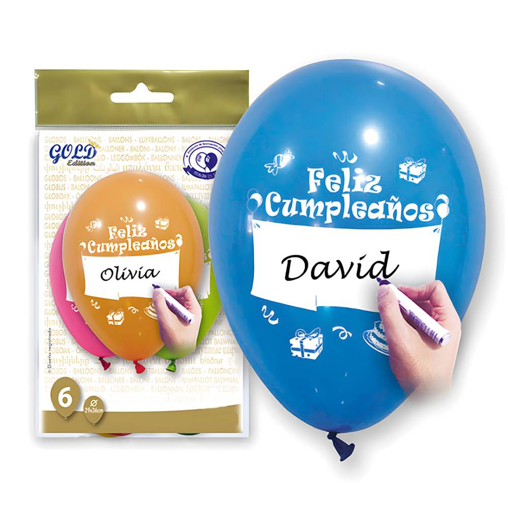 Pack de 6 Globos de Cumpleaños con Espacio para Nombre - Decoración Cumpleaños