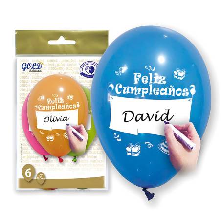Pack de 6 Globos de Cumpleaños con Espacio para Nombre - Decoración Cumpleaños