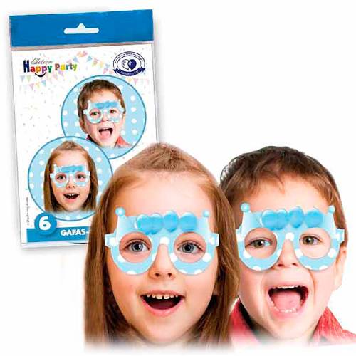 Pack de 6 Gafas Infantiles Azul con Lunares - Decoración Cumpleaños