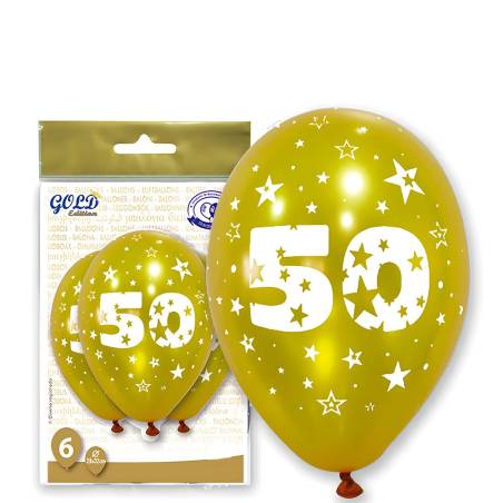Pack de 6 Globos 50 Aniversario Dorados - Decoración de Boda