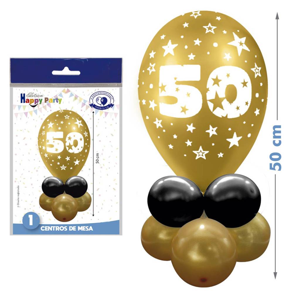 Centro de Mesa Globos 50 Años, Decoración Dorada y Negra - Decoración de Boda