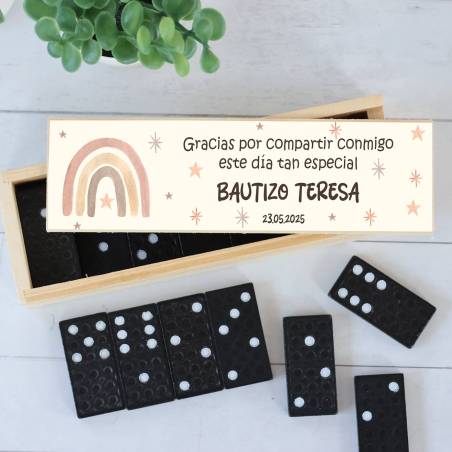 Dominó personalizado con pegatina "Arcoiris" Detalles de bautizo - Juegos personalizados de bautizo
