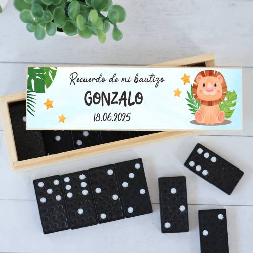 Dominó personalizado con pegatina "León" Detalles de bautizo - Juegos personalizados de bautizo
