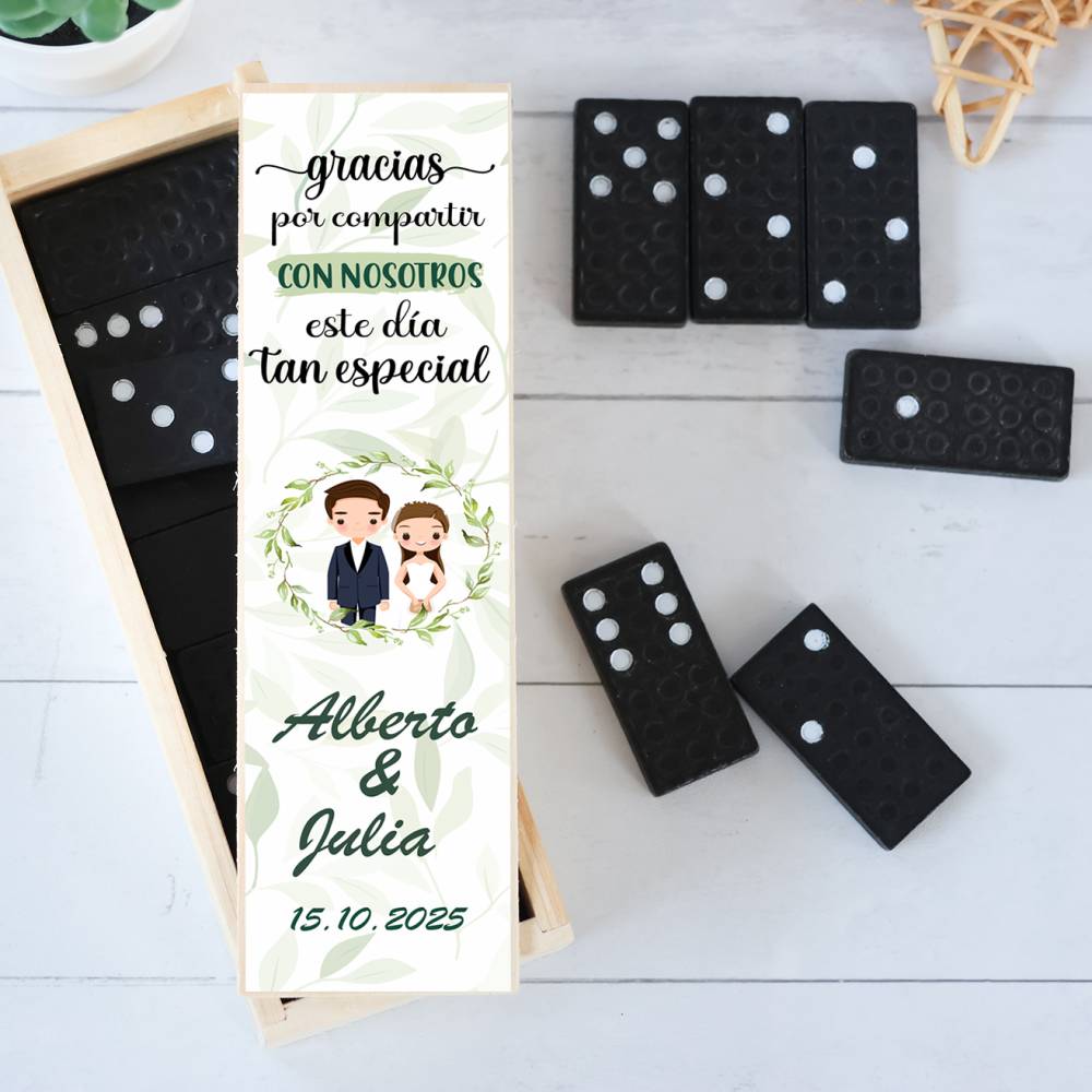 Dominó personalizado con pegatina "Novios" Detalles de boda - Juegos personalizados de boda