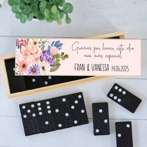 Dominó personalizado con pegatina "Flores" Detalles de boda - Juegos personalizados de boda