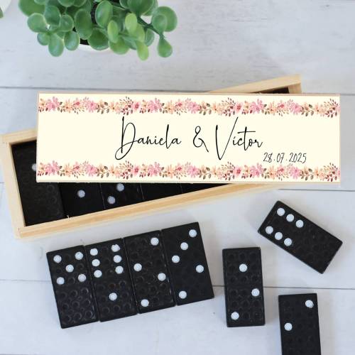 Dominó personalizado con pegatina "Guirnalda" Detalles de boda - Juegos personalizados de boda