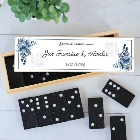 Dominó personalizado con pegatina "Azul" Detalles de boda - Juegos personalizados de boda