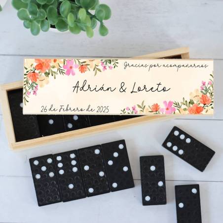 Dominó personalizado con pegatina "Primavera" Detalles de boda - Juegos personalizados de boda