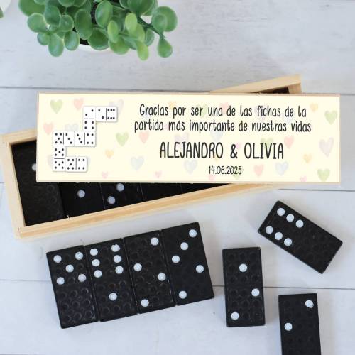 Dominó personalizado con pegatina "Fichas" Detalles de boda - Juegos personalizados de boda