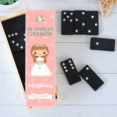 Dominó personalizado con pegatina "Sol" Detalles de comunión - Juegos personalizados de comunión