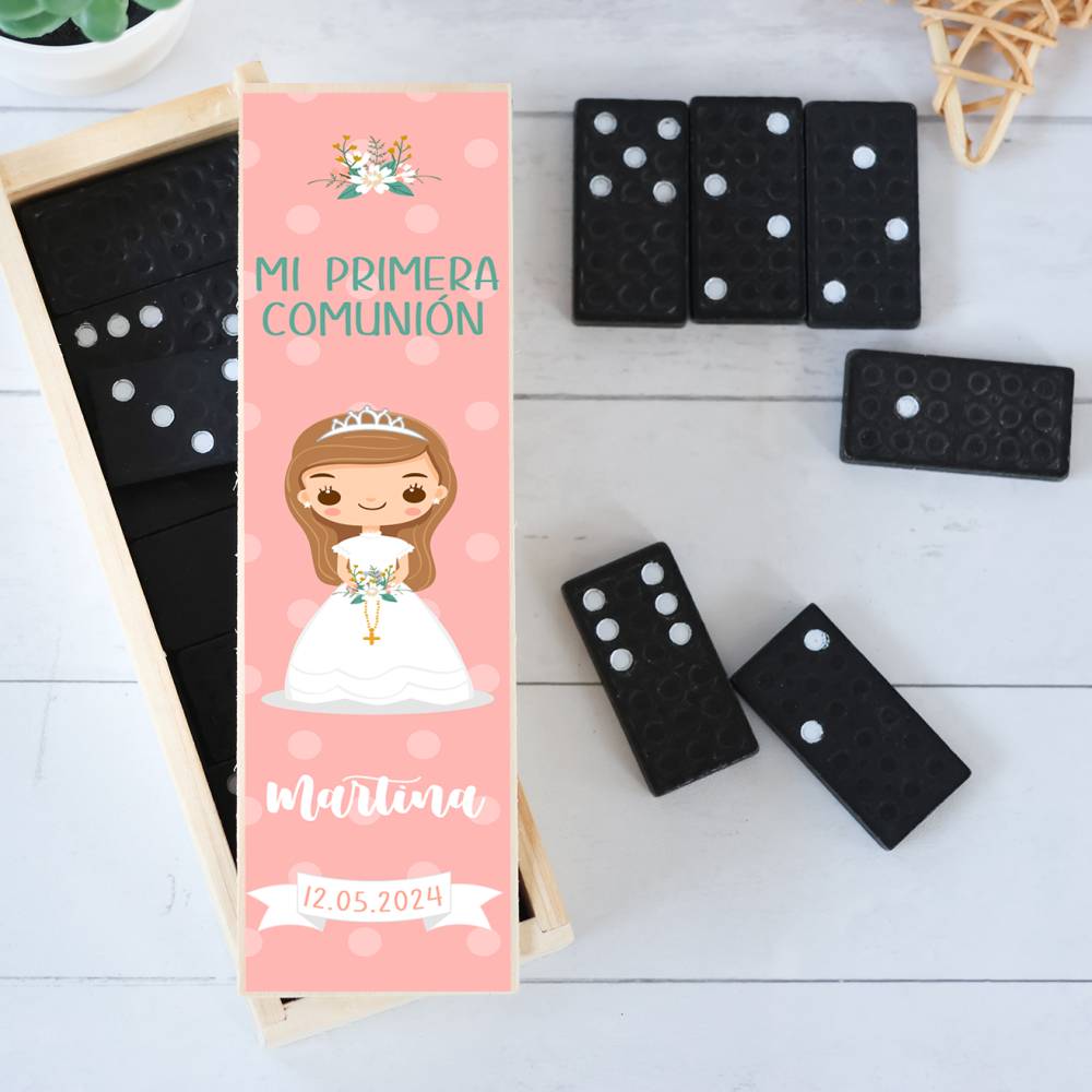 Dominó personalizado con pegatina "Sol" Detalles de comunión - Juegos personalizados de comunión