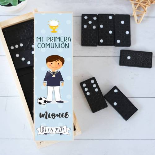Dominó personalizado con pegatina "Fútbol" Detalles de comunión - Juegos personalizados de comunión