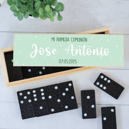 Dominó personalizado con pegatina "Verde" Detalles de comunión - Juegos personalizados de comunión