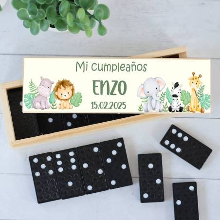 Dominó personalizado con pegatina "Selva" Detalles de cumpleaños - Juegos personalizados de cumpleaños