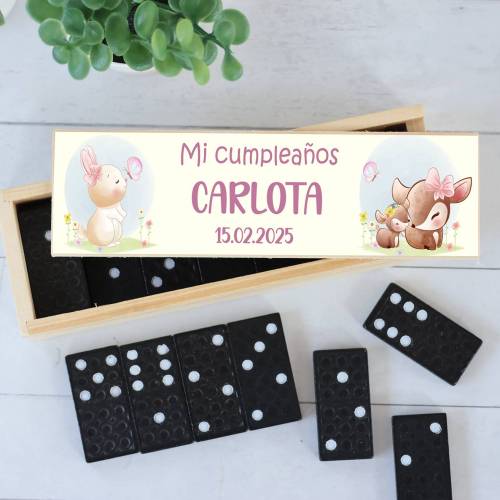 Dominó personalizado con pegatina "Animalitos" Detalles de cumpleaños - Juegos personalizados de cumpleaños