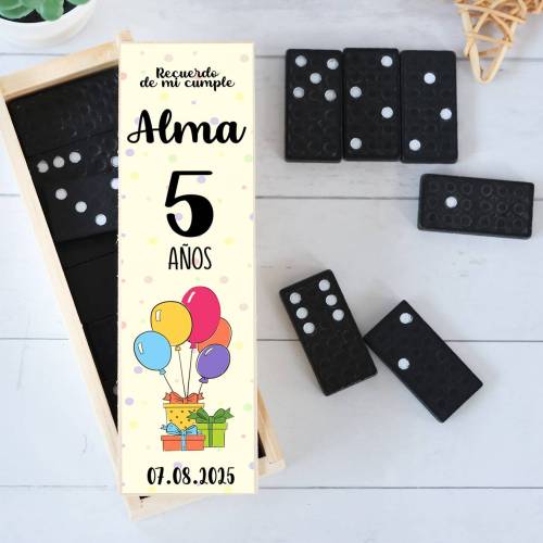 Dominó personalizado con pegatina "Globos" Detalles de cumpleaños - Juegos personalizados de cumpleaños