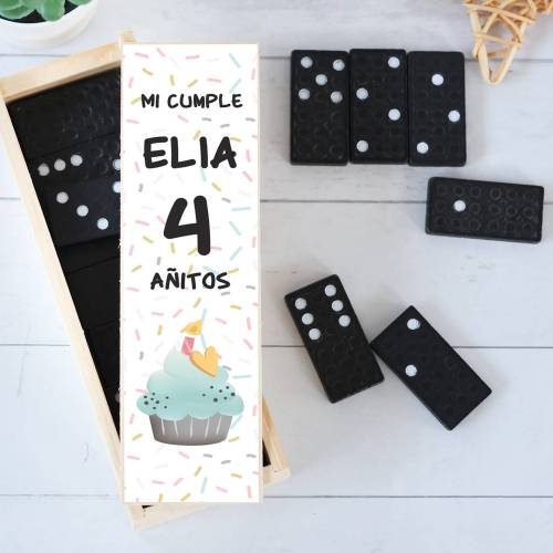 Dominó personalizado con pegatina "Pastel" Detalles de cumpleaños - Juegos personalizados de cumpleaños